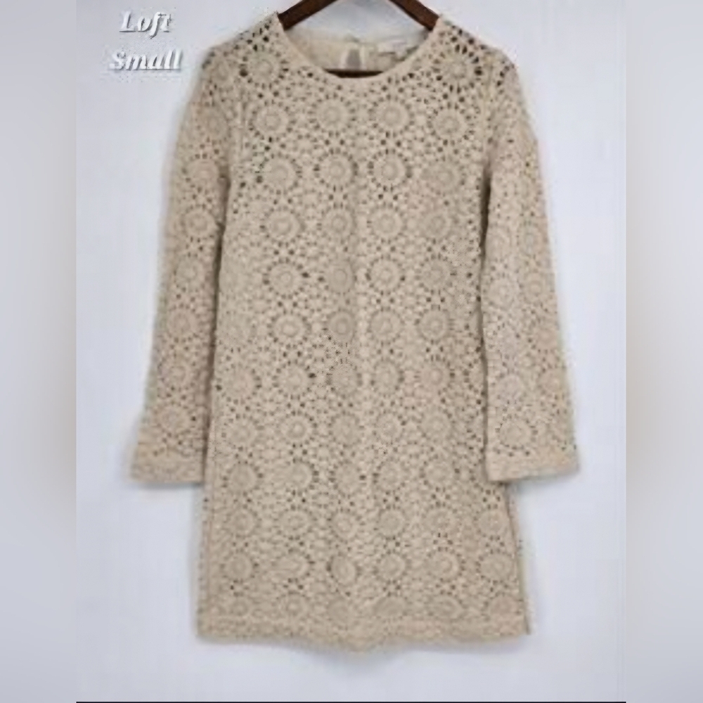 LOFT Cream Long Sleeve Lace Dress - Picture 4 of 5